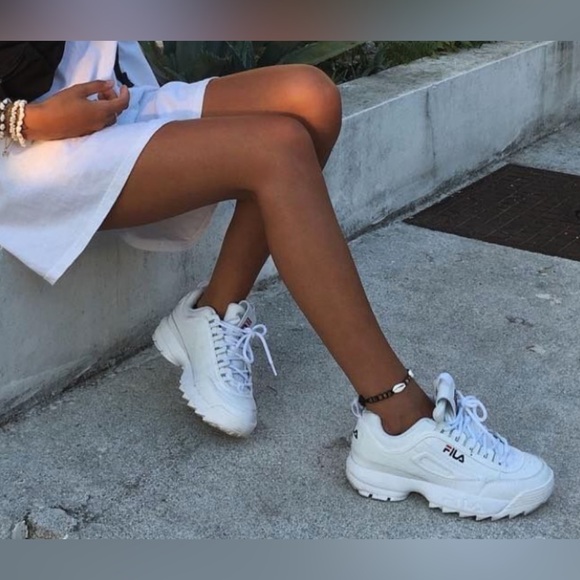 Fila Disruptor II Premium Wedge sneakers. Chunky sole. White w/ blue & red. 8.5 - Picture 2 of 12